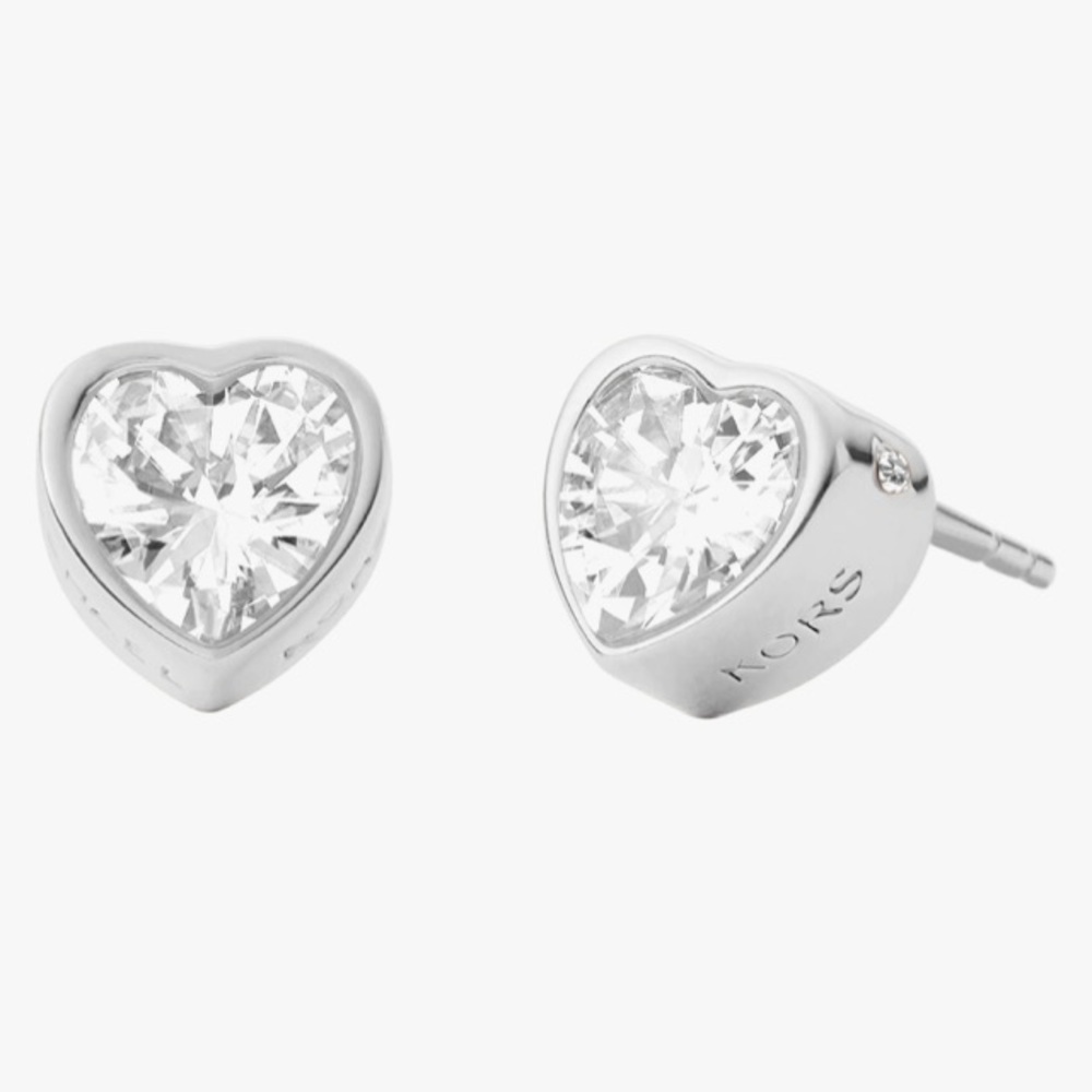 NIB MICHAEL KORS Silver Etched Heart Shaped Stud Earrings
